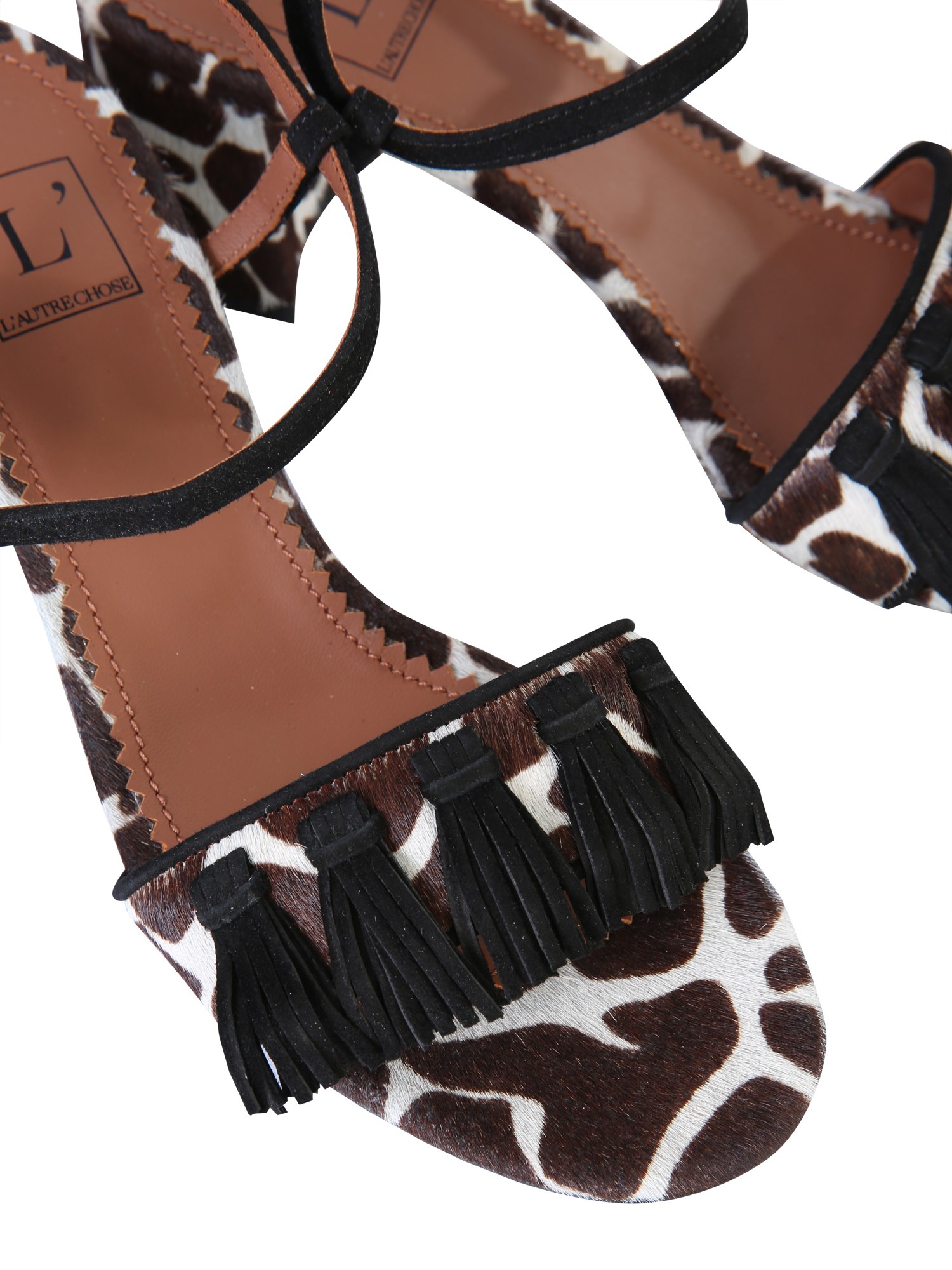 L'AUTRE CHOSE    LEATHER SANDALS WITH ANIMAL PRINT