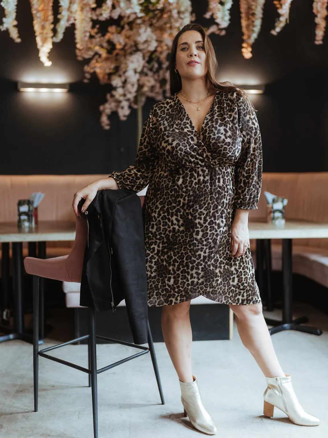 Leopard Plisse Wrap Dress Emerald