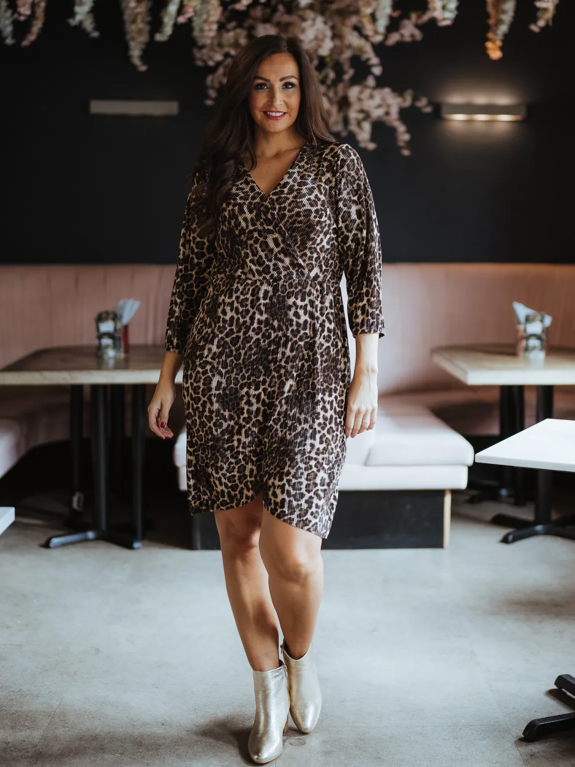 Leopard Plisse Wrap Dress Emerald