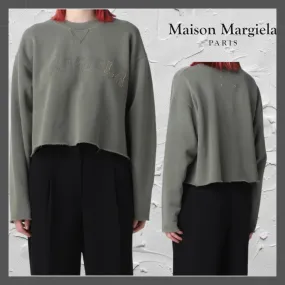 Maison Margiela  |Long Sleeves Plain Logo Cropped Tops Hoodies & Sweatshirts