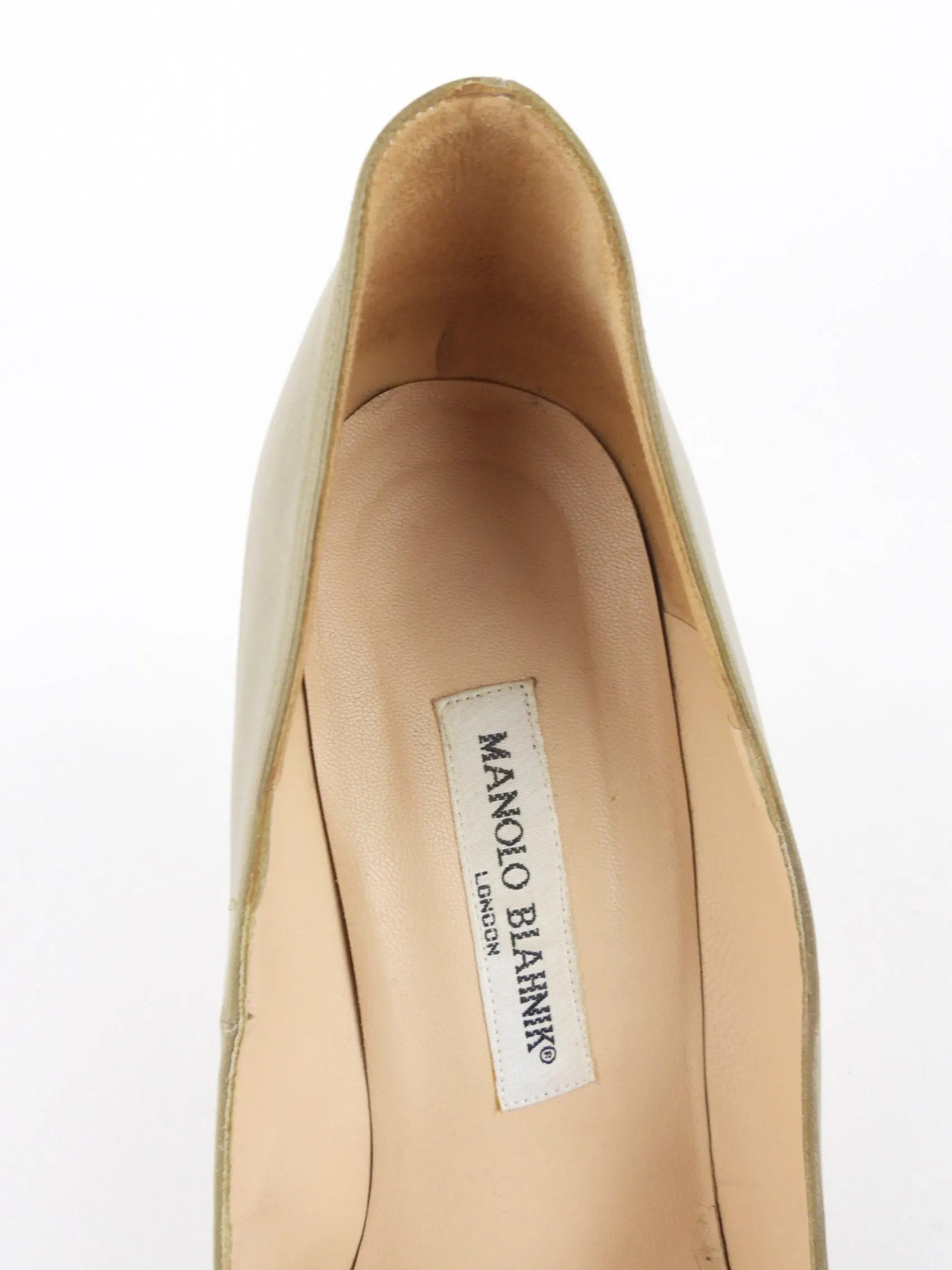 Manolo Blahnik Khaki Leather Square Toe Stiletto Heel Gloton Pumps - 40