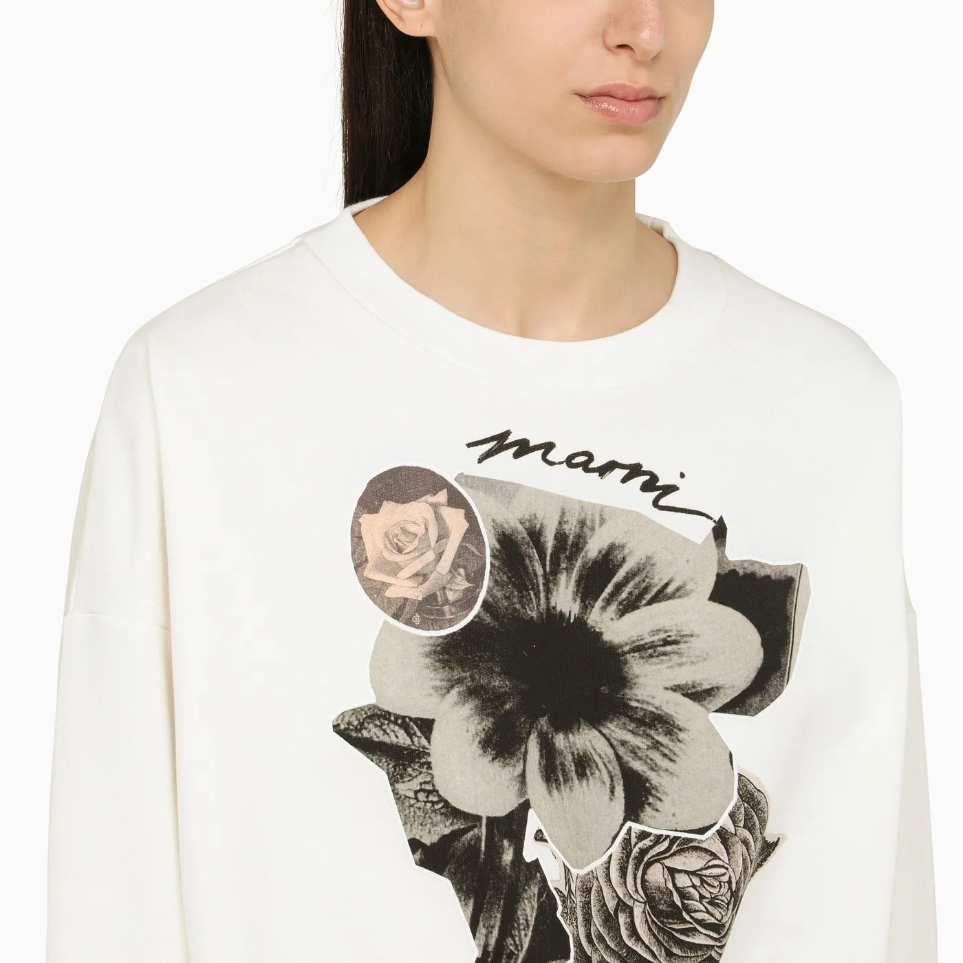 MARNI  |Flower Patterns Long Sleeves Cotton Oversized Cropped Tops