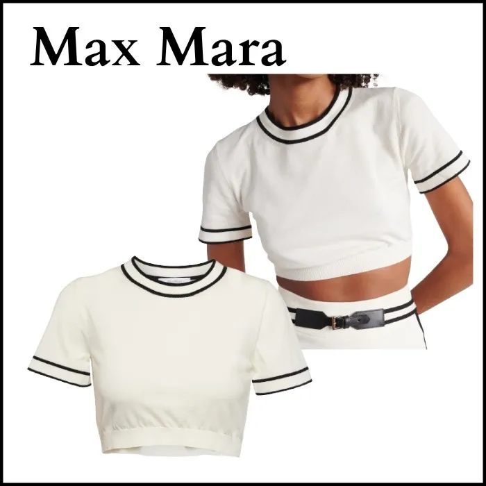 MaxMara  |Crew Neck Plain Short Sleeves Logo Cropped Tops