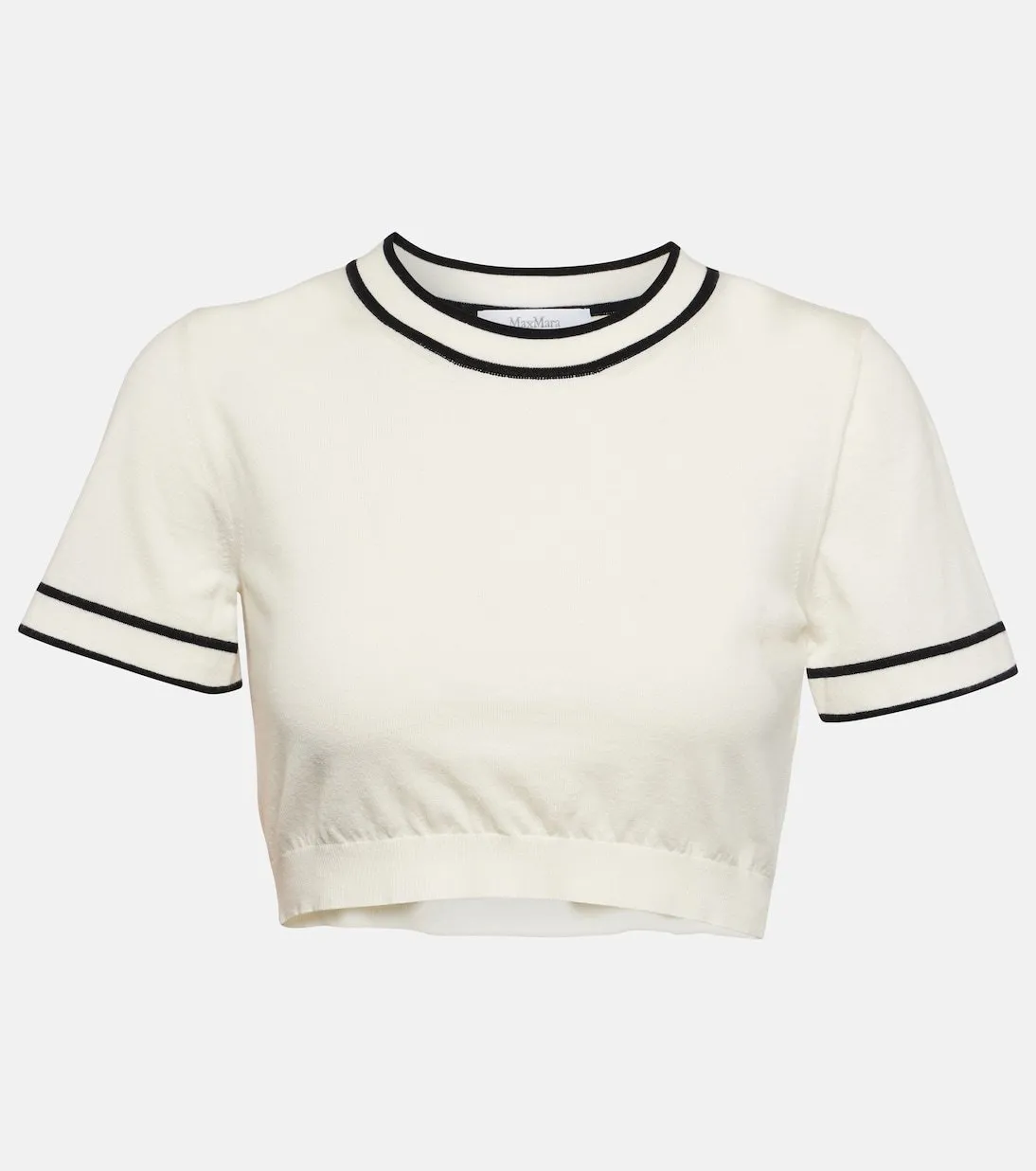 MaxMara  |Crew Neck Plain Short Sleeves Logo Cropped Tops