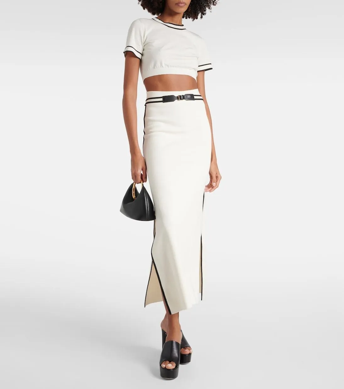 MaxMara  |Crew Neck Plain Short Sleeves Logo Cropped Tops