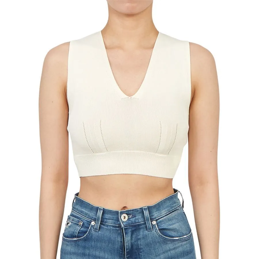 MaxMara  |Nylon V-Neck Plain Cropped Tops Tanks & Camisoles