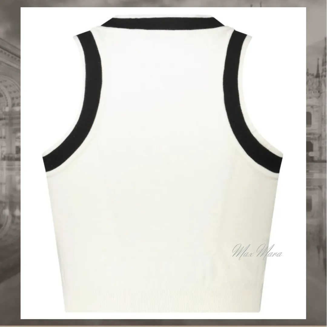 MaxMara  |Stripes Sleeveless Cotton Elegant Style Cropped Tops