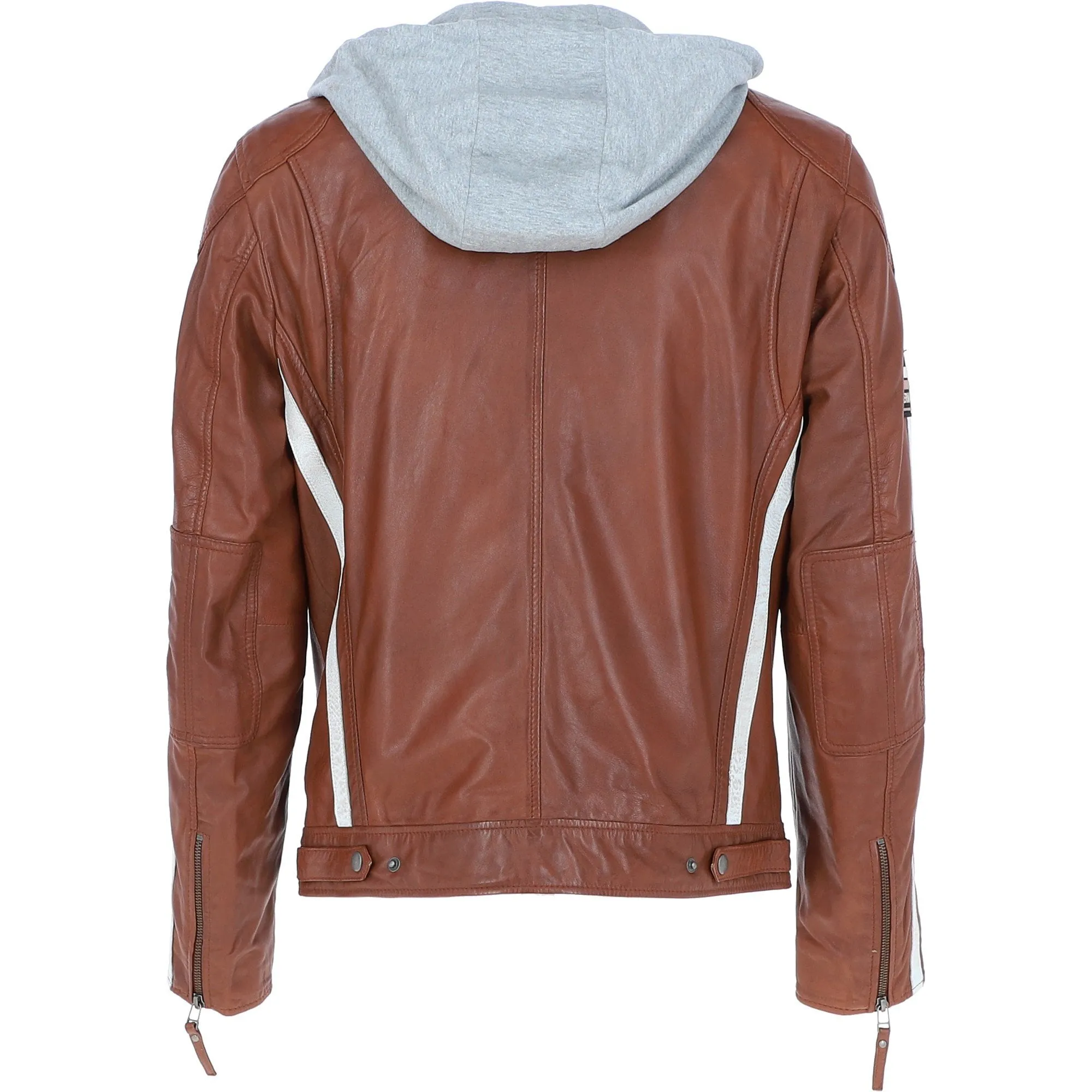 Men's Detachable Hood Leather Jacket Cognac: Regal