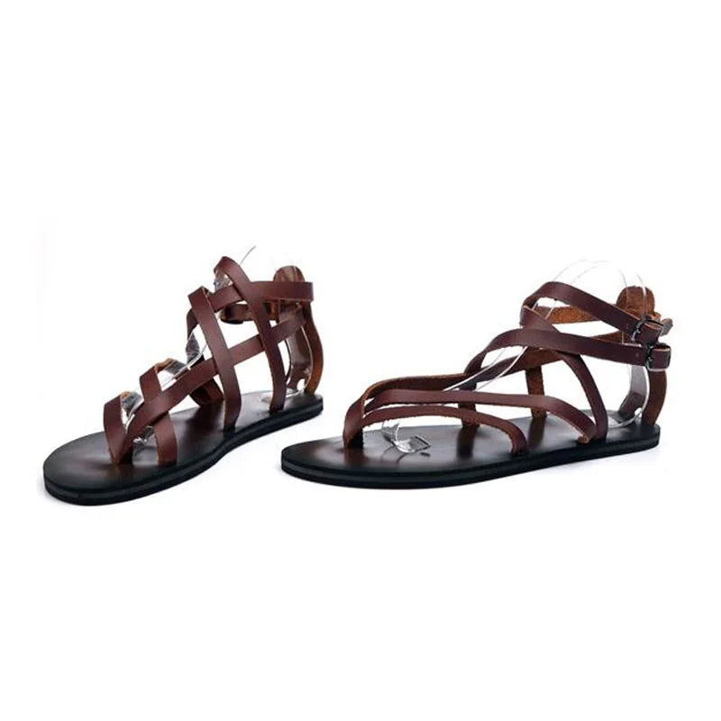 Men's Summer Luxury Gladiator Genuine Leather Casual Buckle Strap Sandals