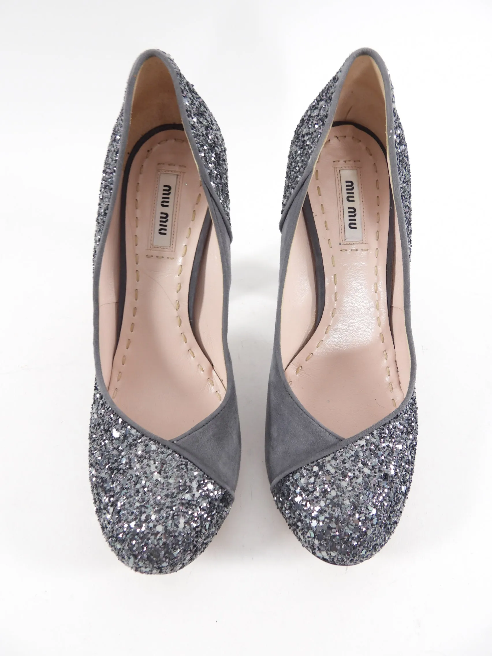 Miu Miu Grey Suede and Glitter Pumps - 38.5 / 8