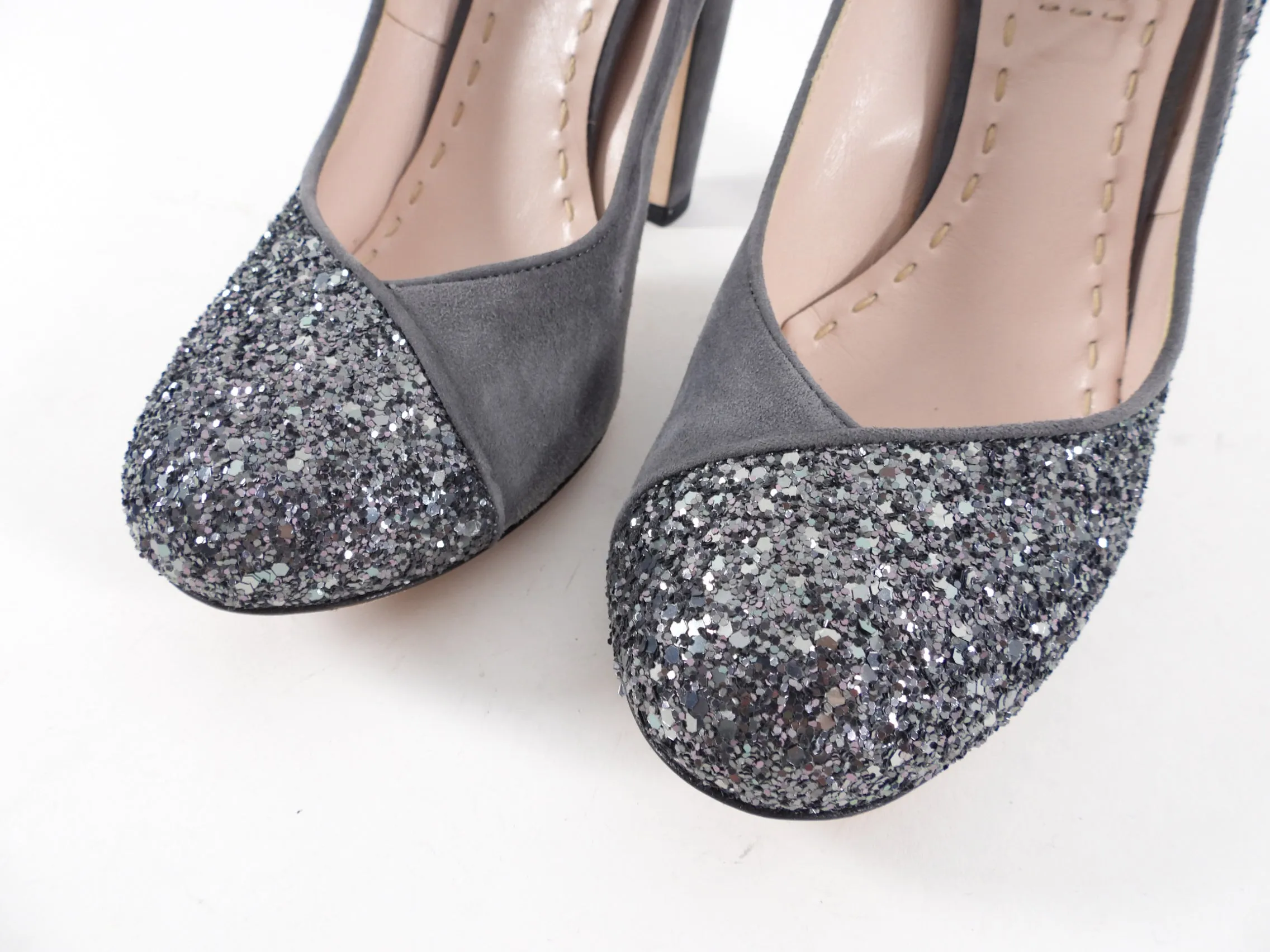 Miu Miu Grey Suede and Glitter Pumps - 38.5 / 8