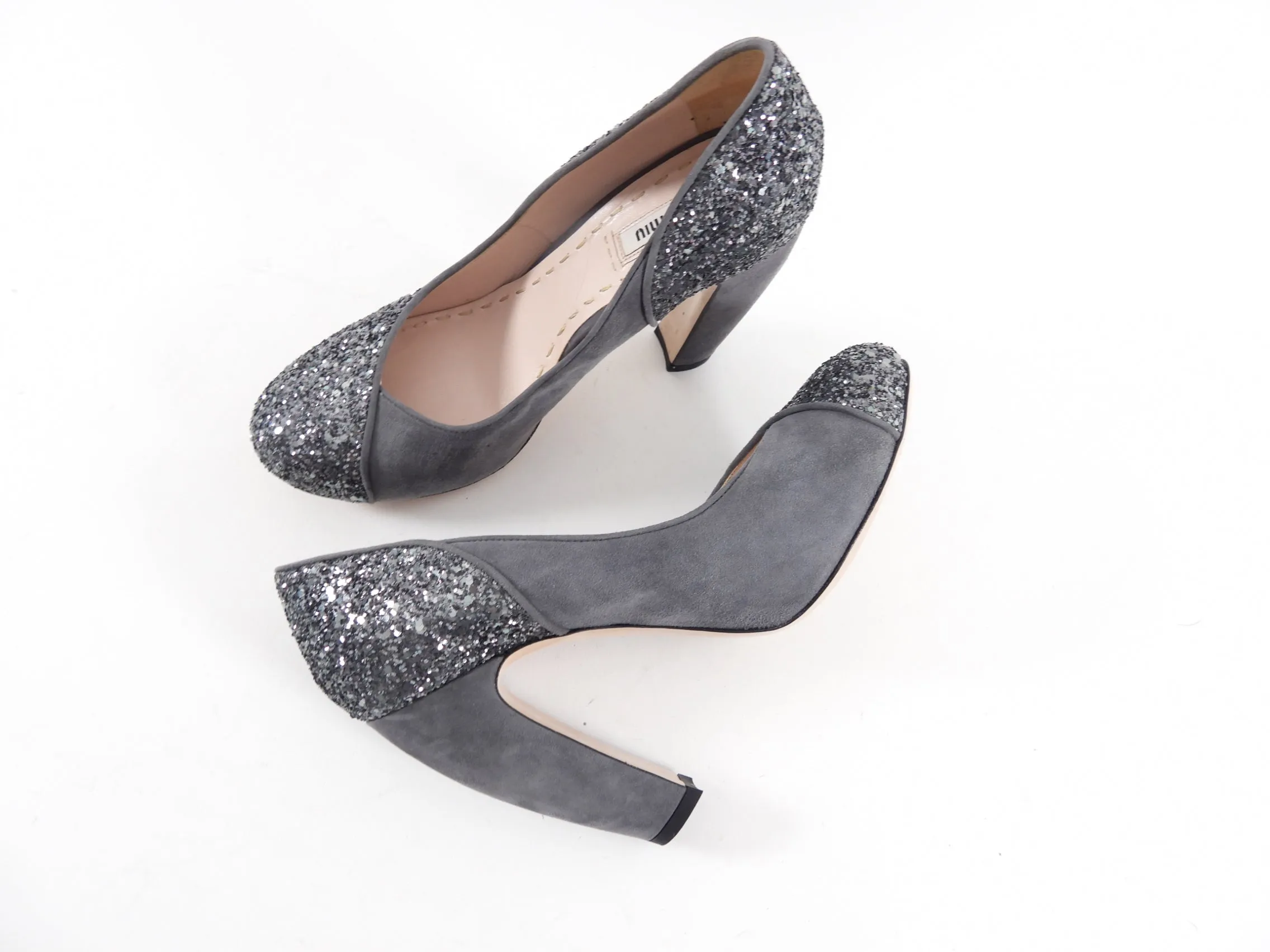 Miu Miu Grey Suede and Glitter Pumps - 38.5 / 8