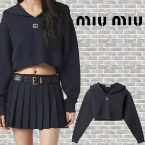 MiuMiu  |Long Sleeves Cotton Logo Cropped Tops Shirts & Blouses