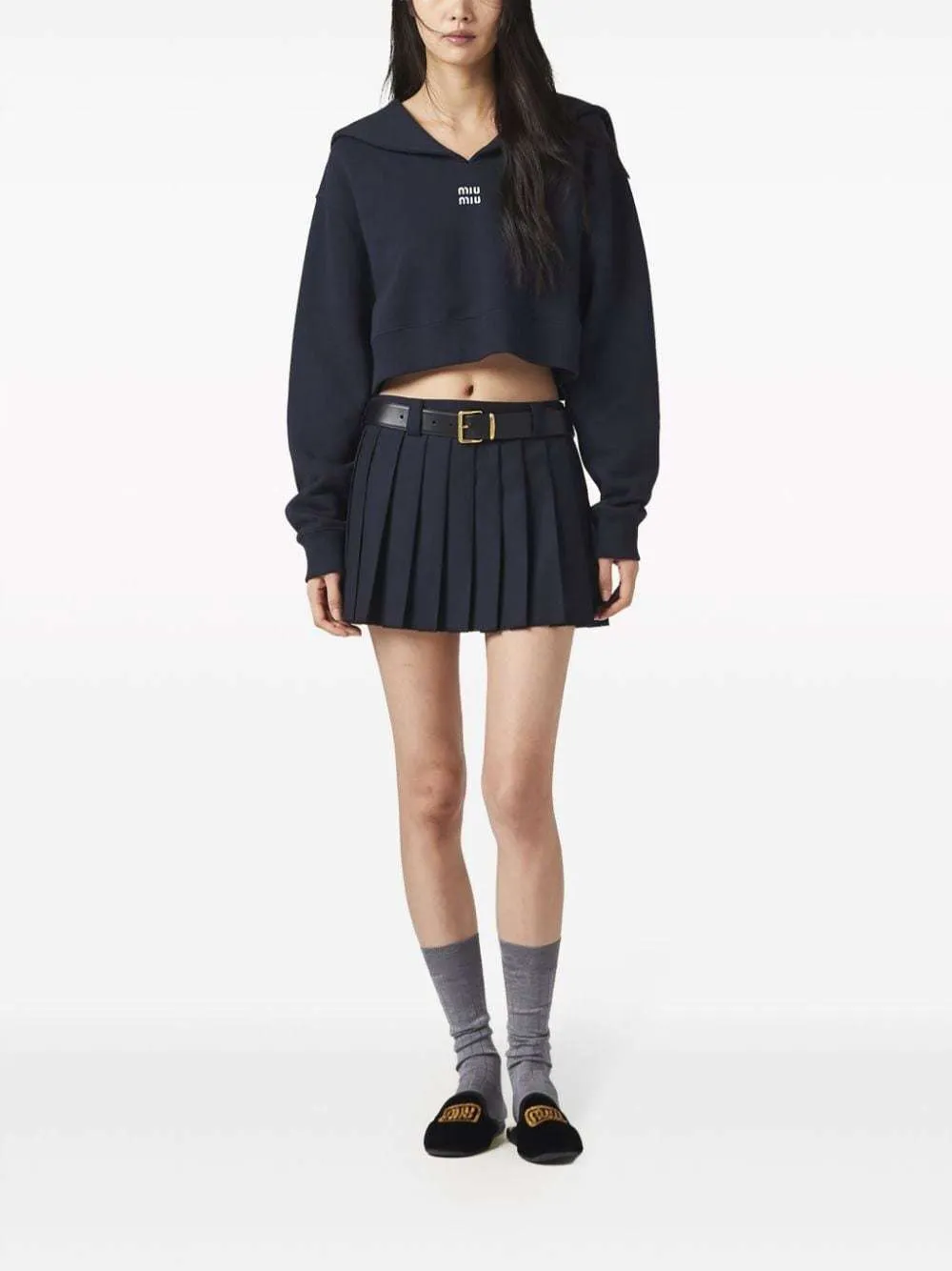 MiuMiu  |Long Sleeves Cotton Logo Cropped Tops Shirts & Blouses