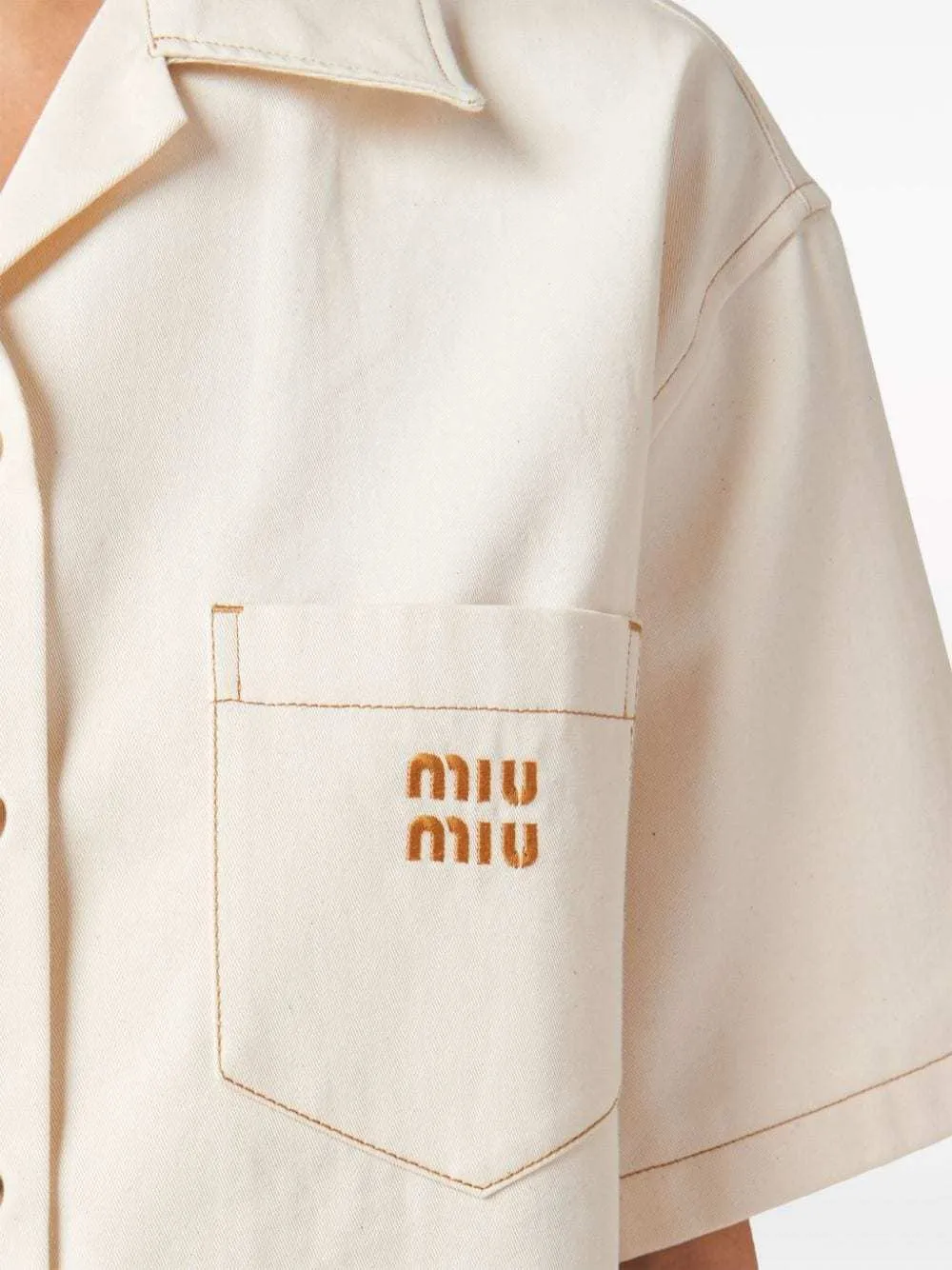 MiuMiu  |Plain Cotton Short Sleeves Logo Cropped Tops