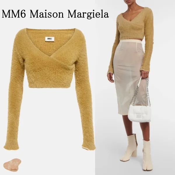 MM6 Maison Margiela  |V-Neck Plain Cropped Tops V-neck & Crew neck