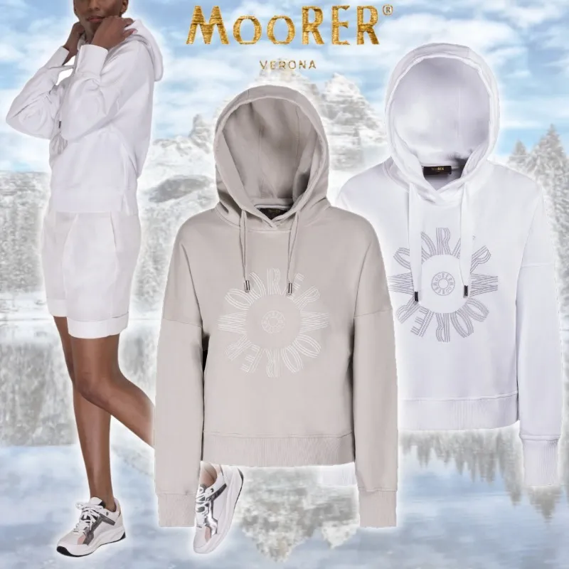 MOORER  |Sweat Long Sleeves Plain Cotton Oversized Logo Cropped Tops