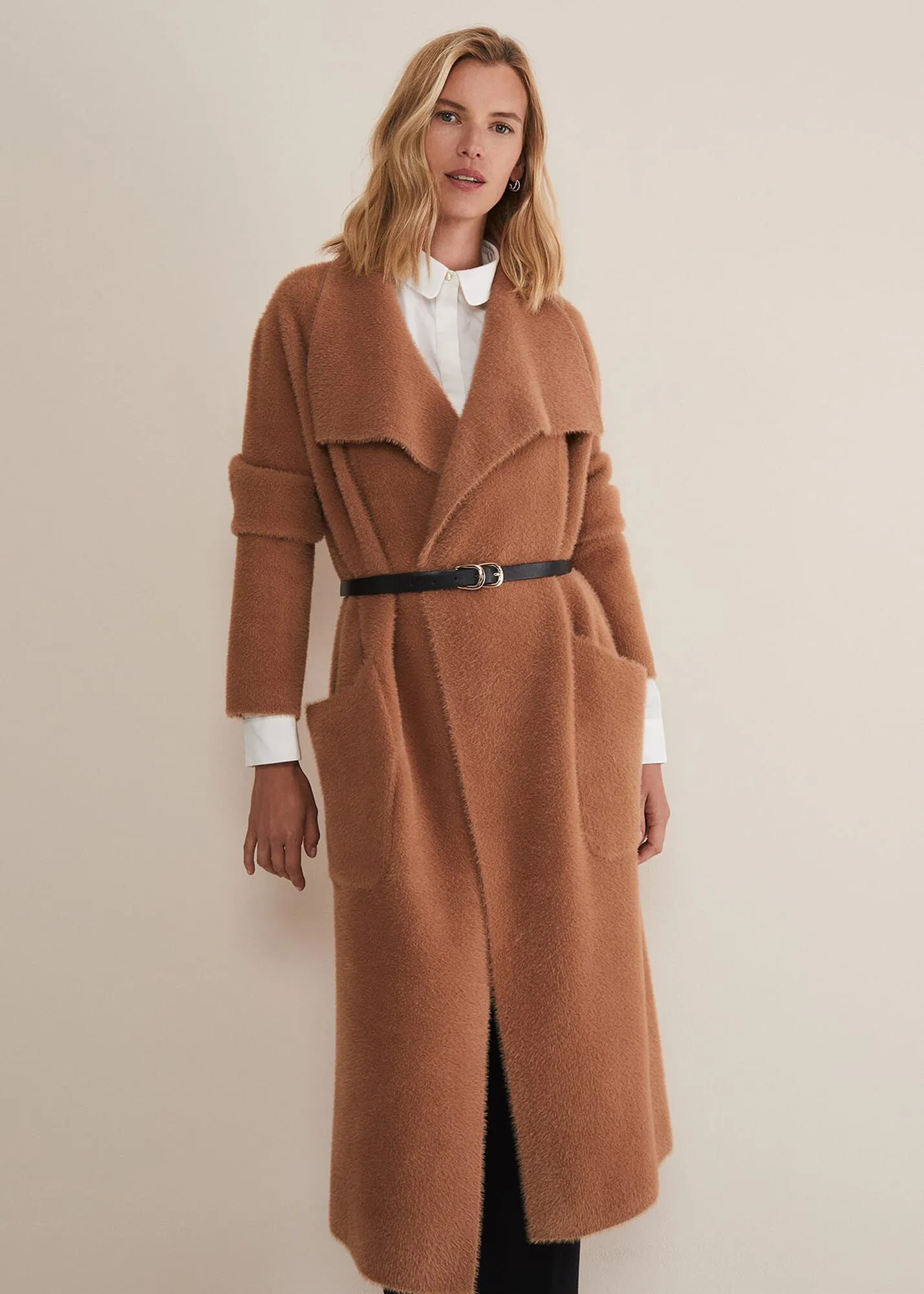 Natasha Waterfall Fluffy Belted Coat