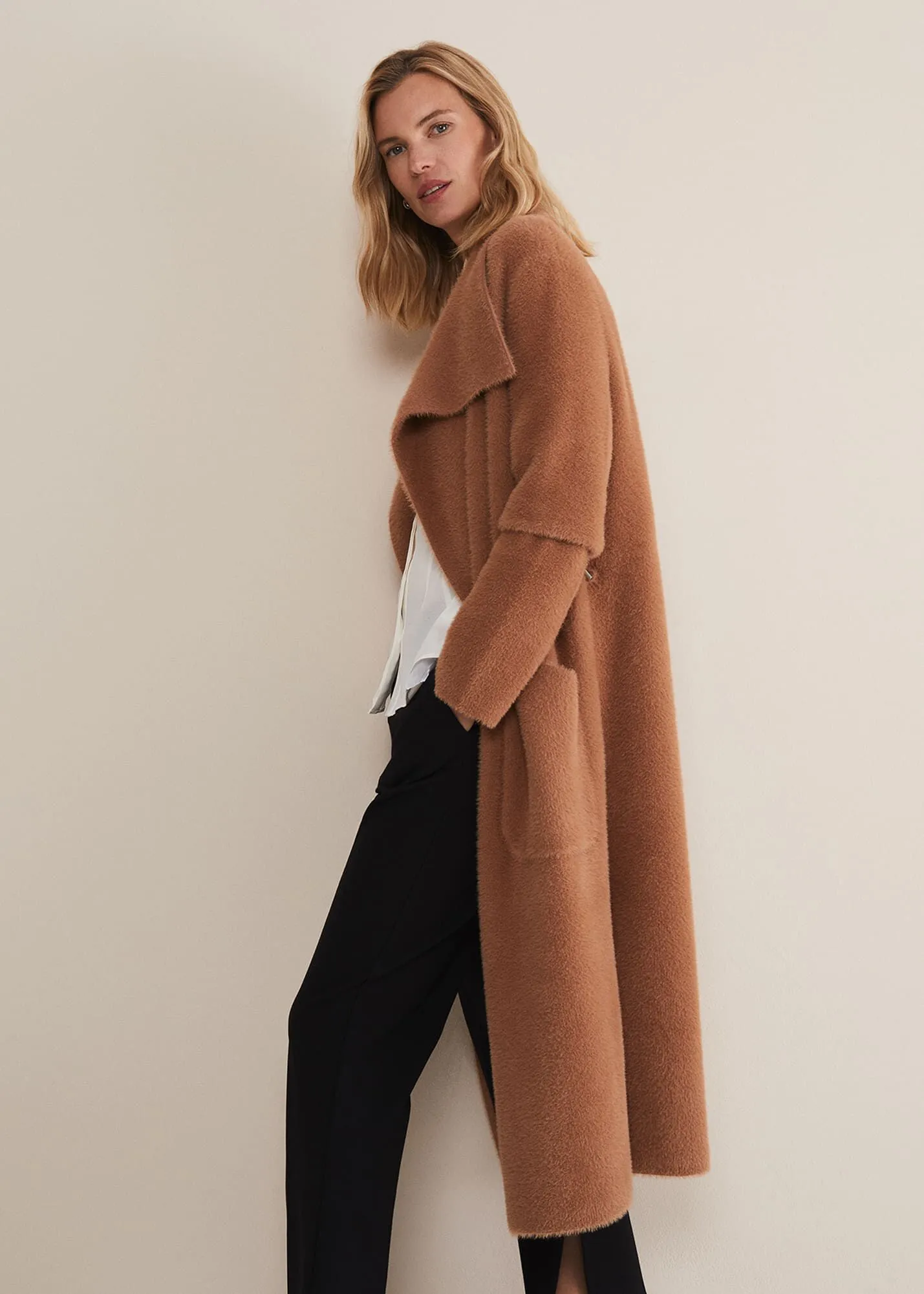 Natasha Waterfall Fluffy Belted Coat