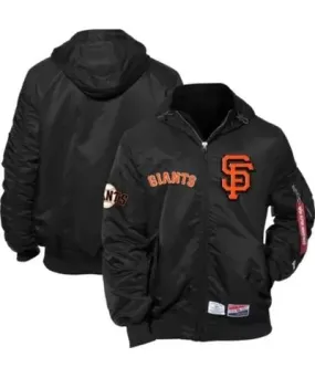 New Era x Alpha Industries Men's MLB x Alpha Industries San Francisco Giants Current Day Full-Zip Hooded Nylon Bomber Jacket