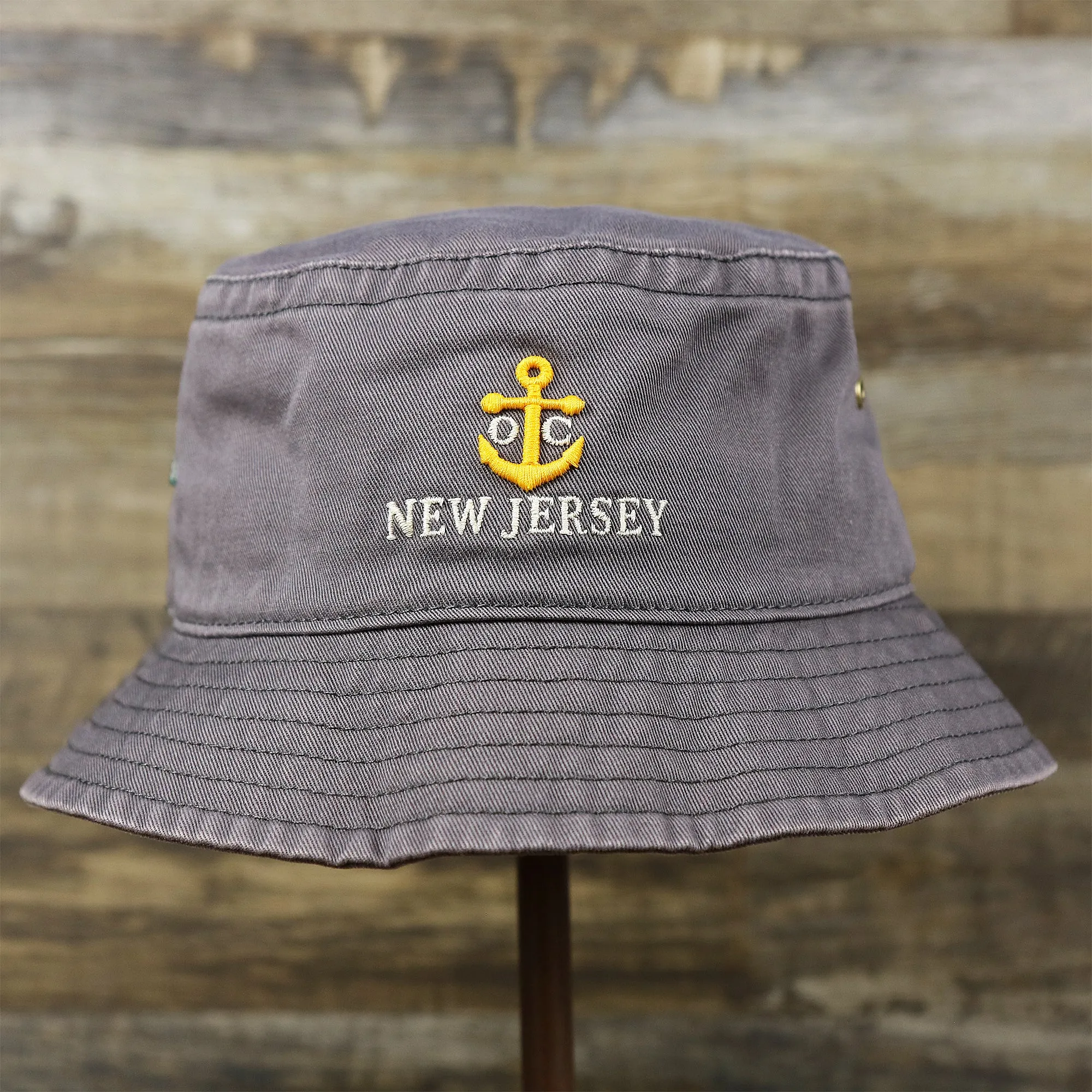 Ocean City New Jersey Gold Anchor Relaxed Twill Dark Grey Bucket Hat