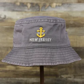 Ocean City New Jersey Gold Anchor Relaxed Twill Dark Grey Bucket Hat