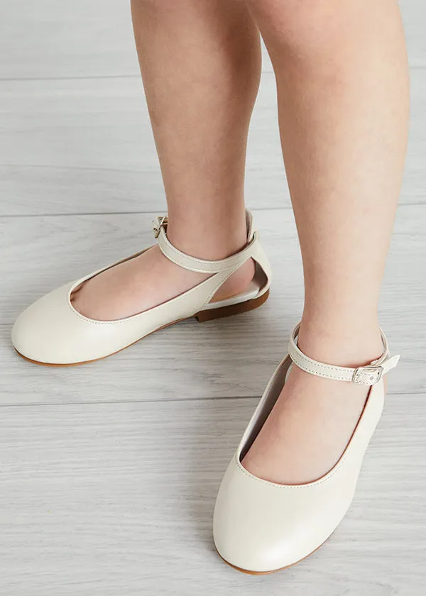 Open Heel Strappy Leather Sandals in Ivory (24-34EU)