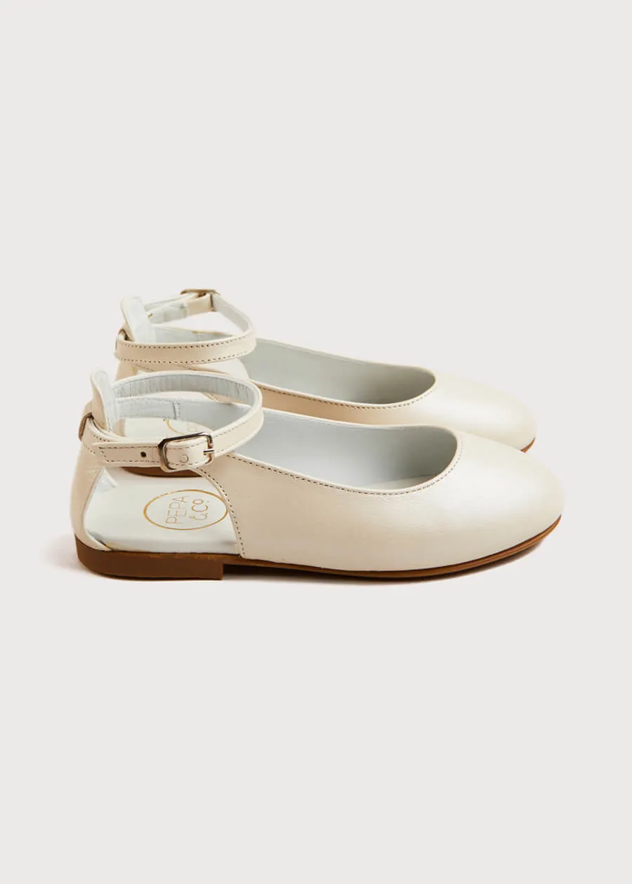 Open Heel Strappy Leather Sandals in Ivory (24-34EU)