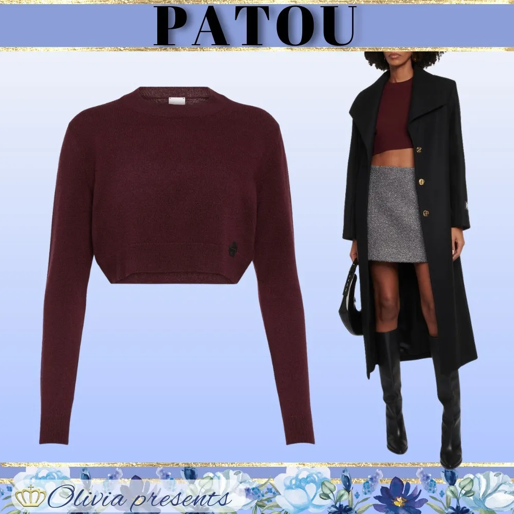 PATOU  |Crew Neck Wool Long Sleeves Plain Cropped Tops