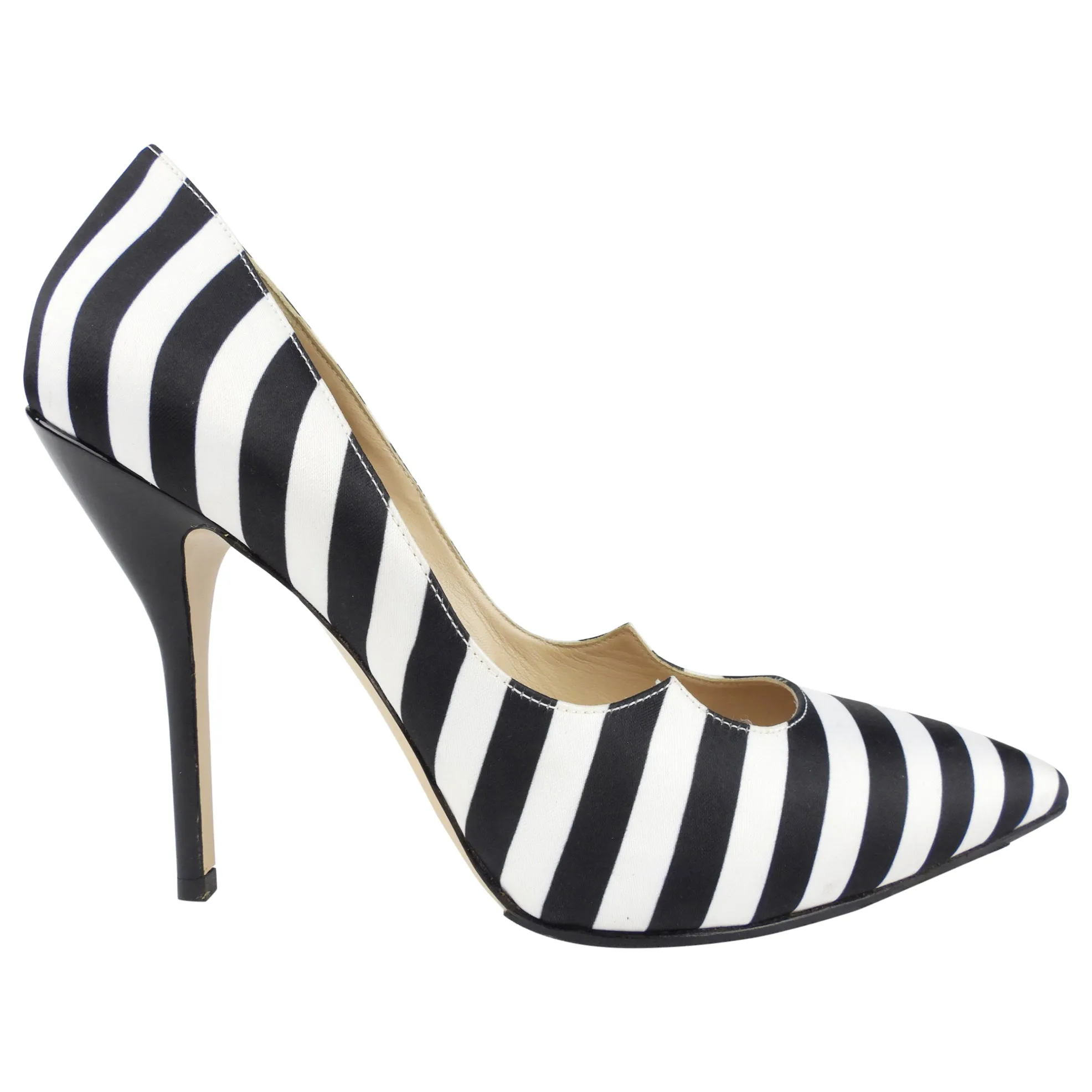 Paul Andrew Black and White Striped Satin Stiletto Heel Pumps - 41