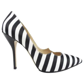 Paul Andrew Black and White Striped Satin Stiletto Heel Pumps - 41