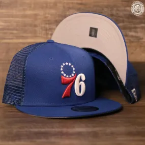 Philadelphia 76ers Grey Bottom Trucker Hats | 76ers Royal Blue Mesh Snapback Hat | Sixers Trucker Hats