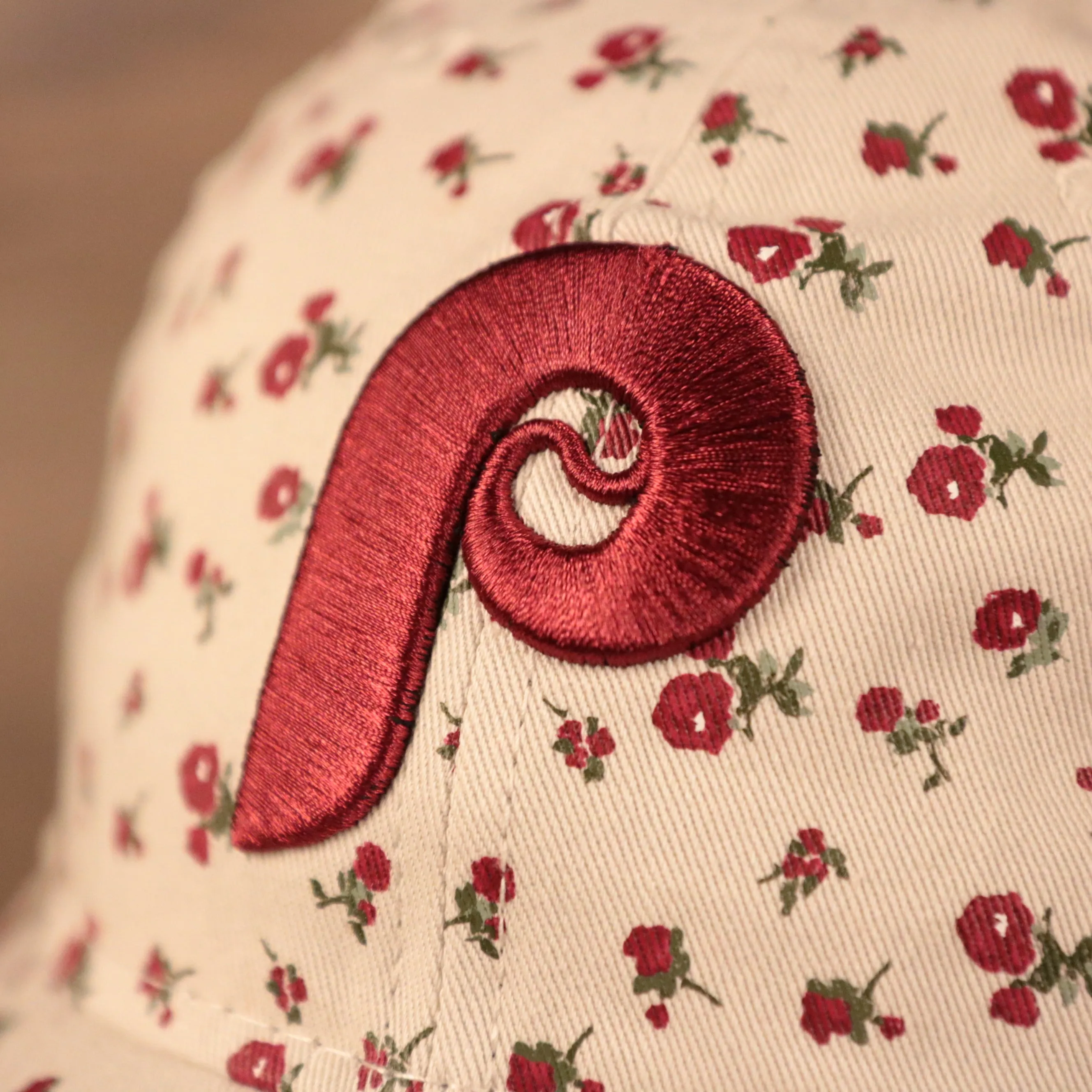 Philadelphia Phillies Maroon Bottom Cream Floral Youth Cap | Youth Size Floral Dad Hat | Phillies Floral Baseball Hat