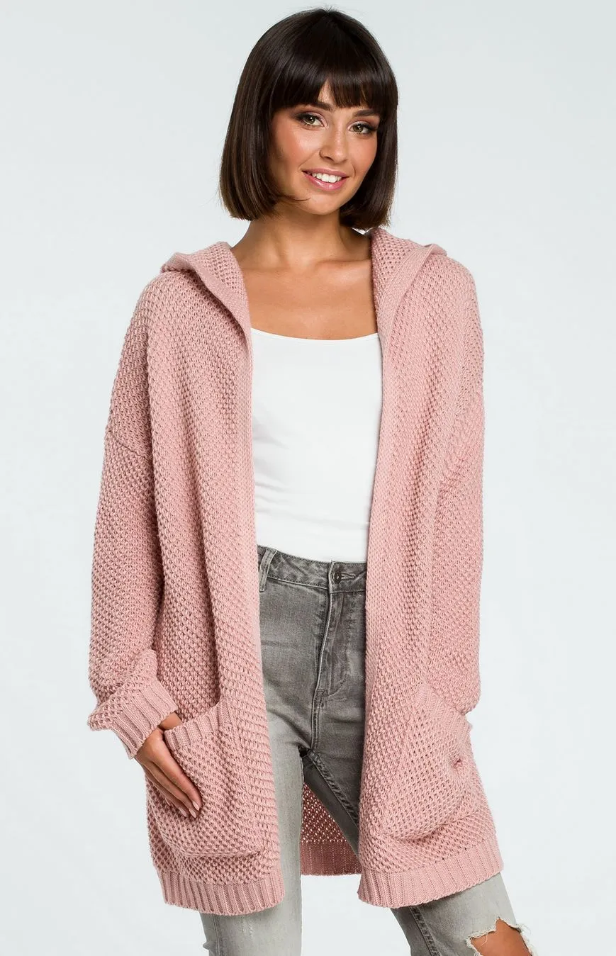 Pink long hood cardigan