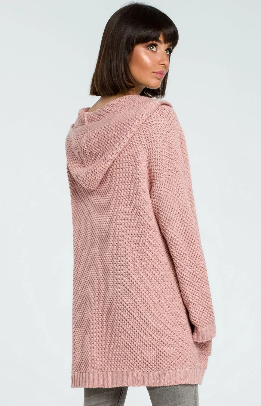 Pink long hood cardigan