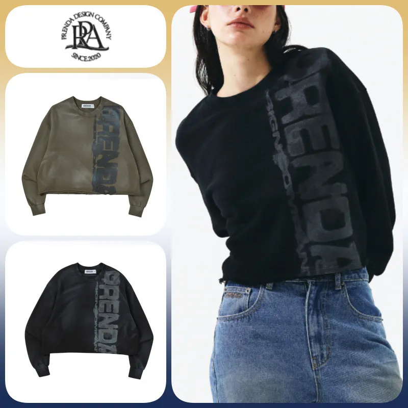 PRENDA FROM PLANT  |Long Sleeves Cotton Logo Cropped Tops Hoodies & Sweatshirts