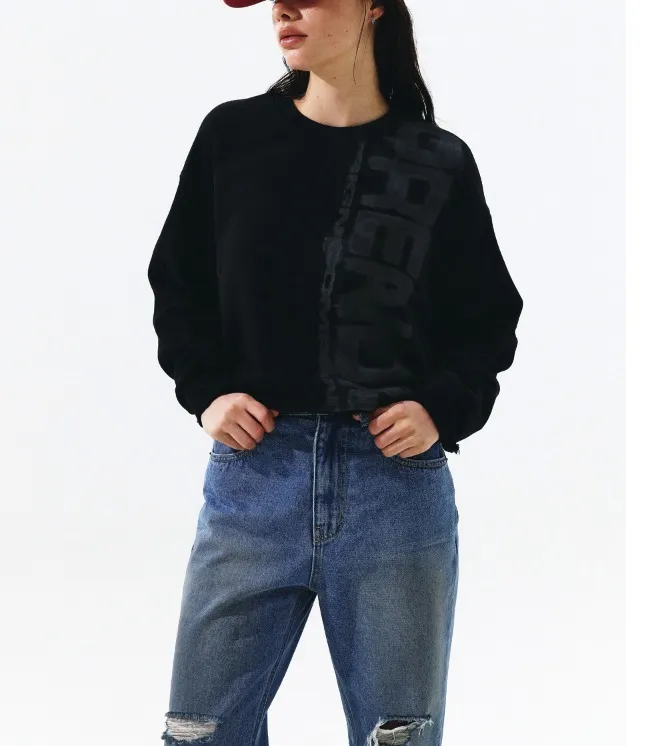 PRENDA FROM PLANT  |Long Sleeves Cotton Logo Cropped Tops Hoodies & Sweatshirts