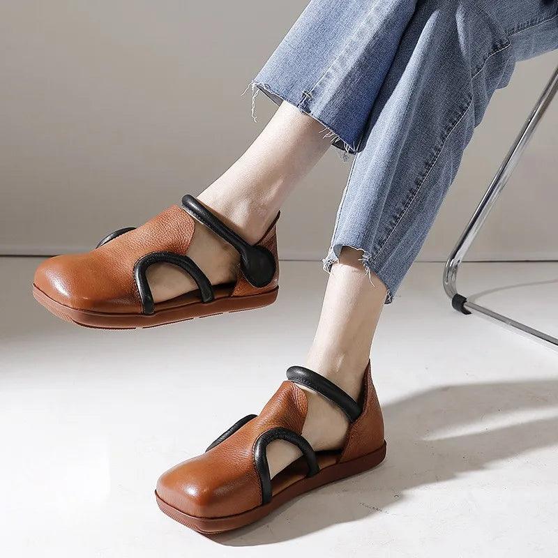 QB150 Women's Casual Shoes - Soft Flat Sandals in Leather