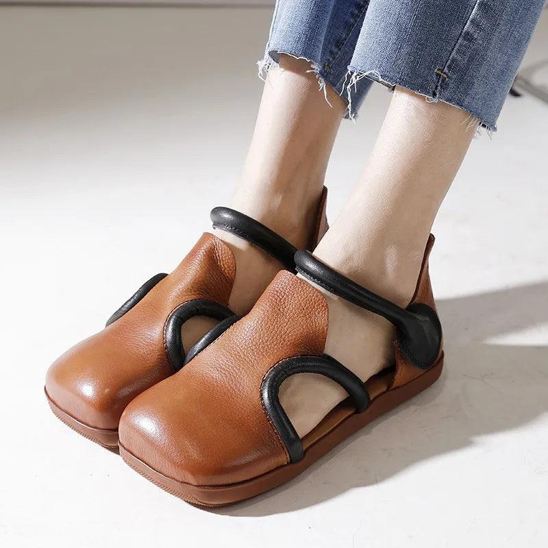 QB150 Women's Casual Shoes - Soft Flat Sandals in Leather