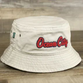 Red OCNJ Double Wordmark Navy Blue Outline Bucket Hat | Khaki Bucket Hat