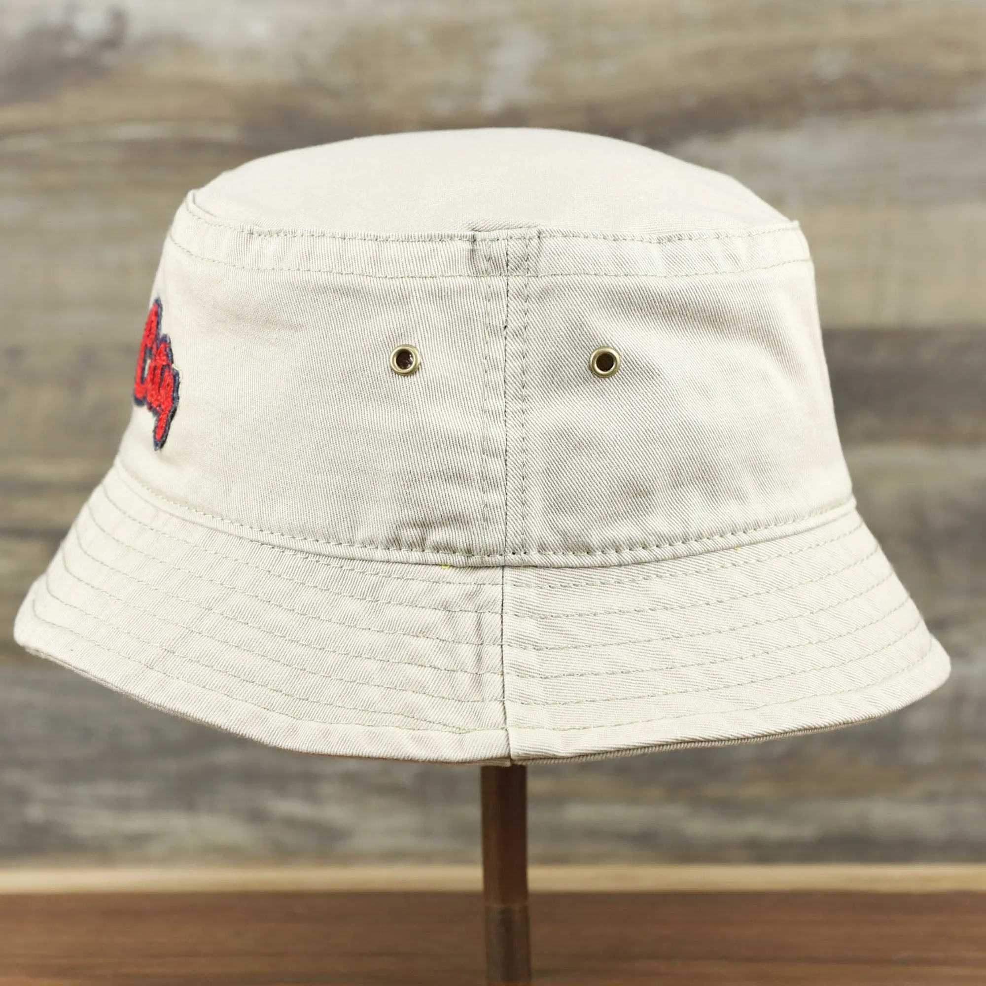 Red OCNJ Double Wordmark Navy Blue Outline Bucket Hat | Khaki Bucket Hat