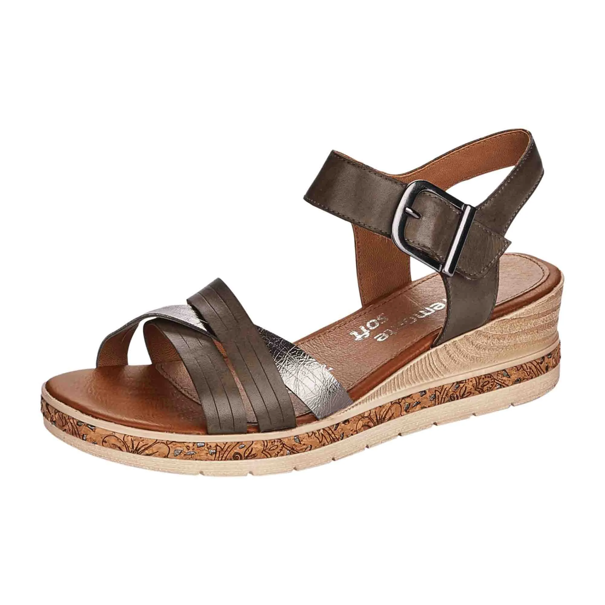 Remonte Dorndorf Olive Leather Sandals for Women with Cushioned Footbed