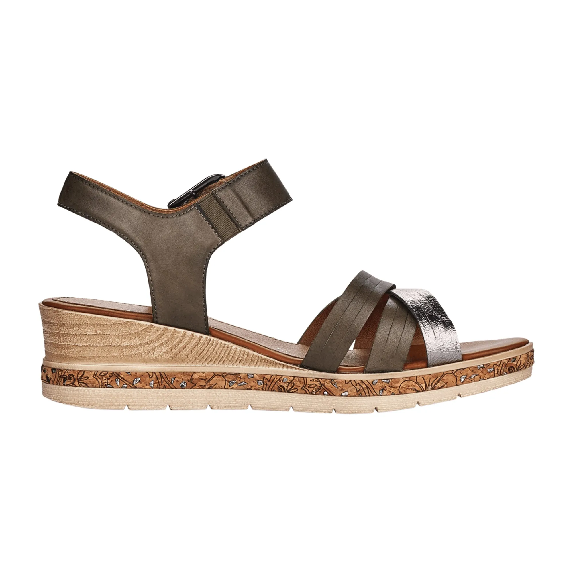 Remonte Dorndorf Olive Leather Sandals for Women with Cushioned Footbed