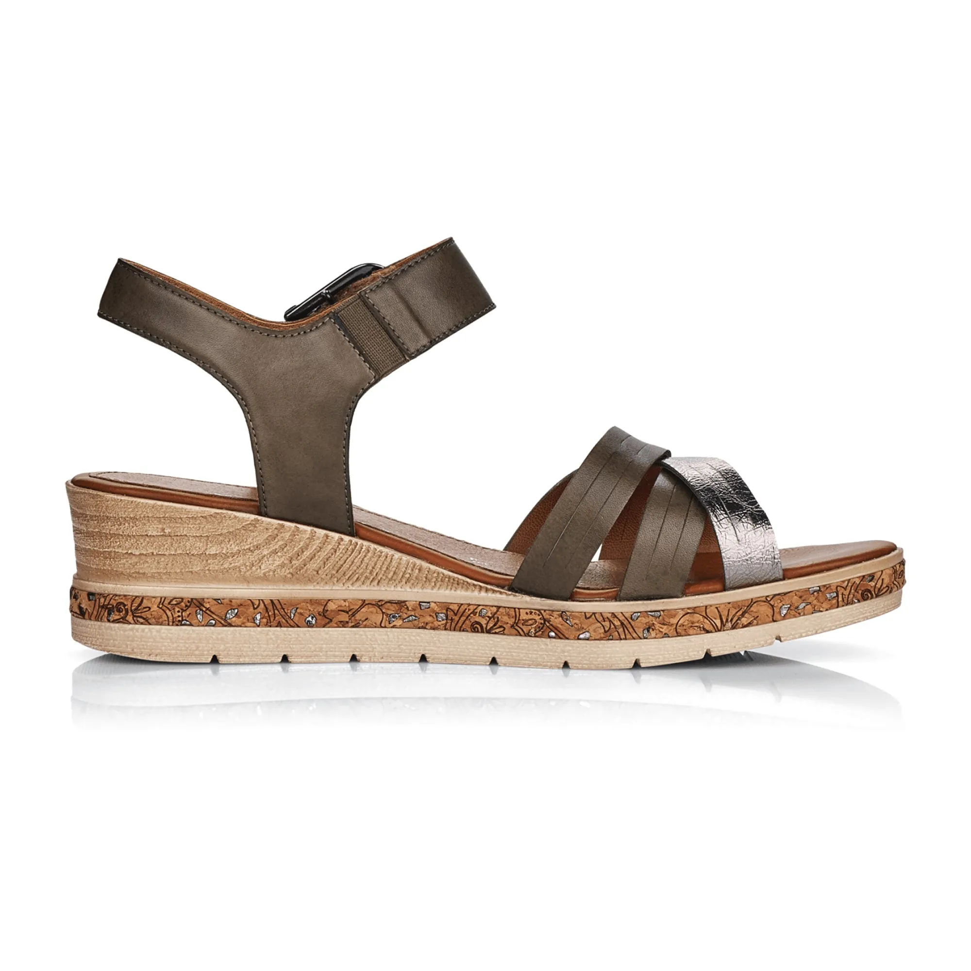 Remonte Dorndorf Olive Leather Sandals for Women with Cushioned Footbed