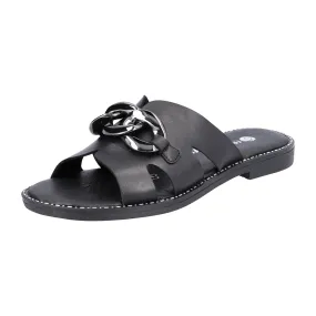 Remonte Women's Black Leather Sandals with Chain Detail and Cushioned Sole