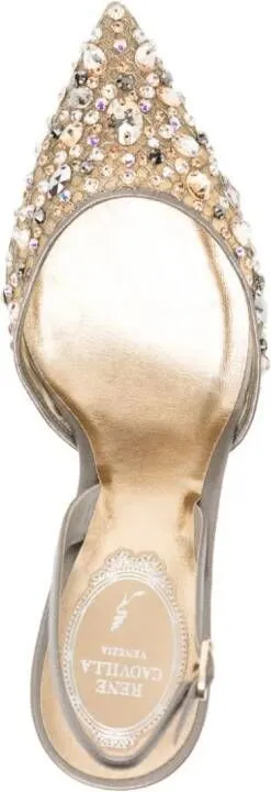 René Caovilla 80mm crystal-embellished leather sandals Gold