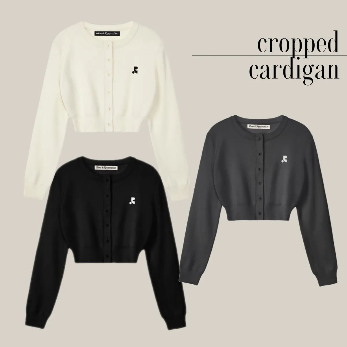 Rest & Recreation  |Long Sleeves Logo Cropped Tops Cardigans