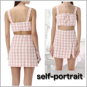 SELF PORTRAIT  |Gingham Casual Style Wool Plain Cotton Cropped Tops