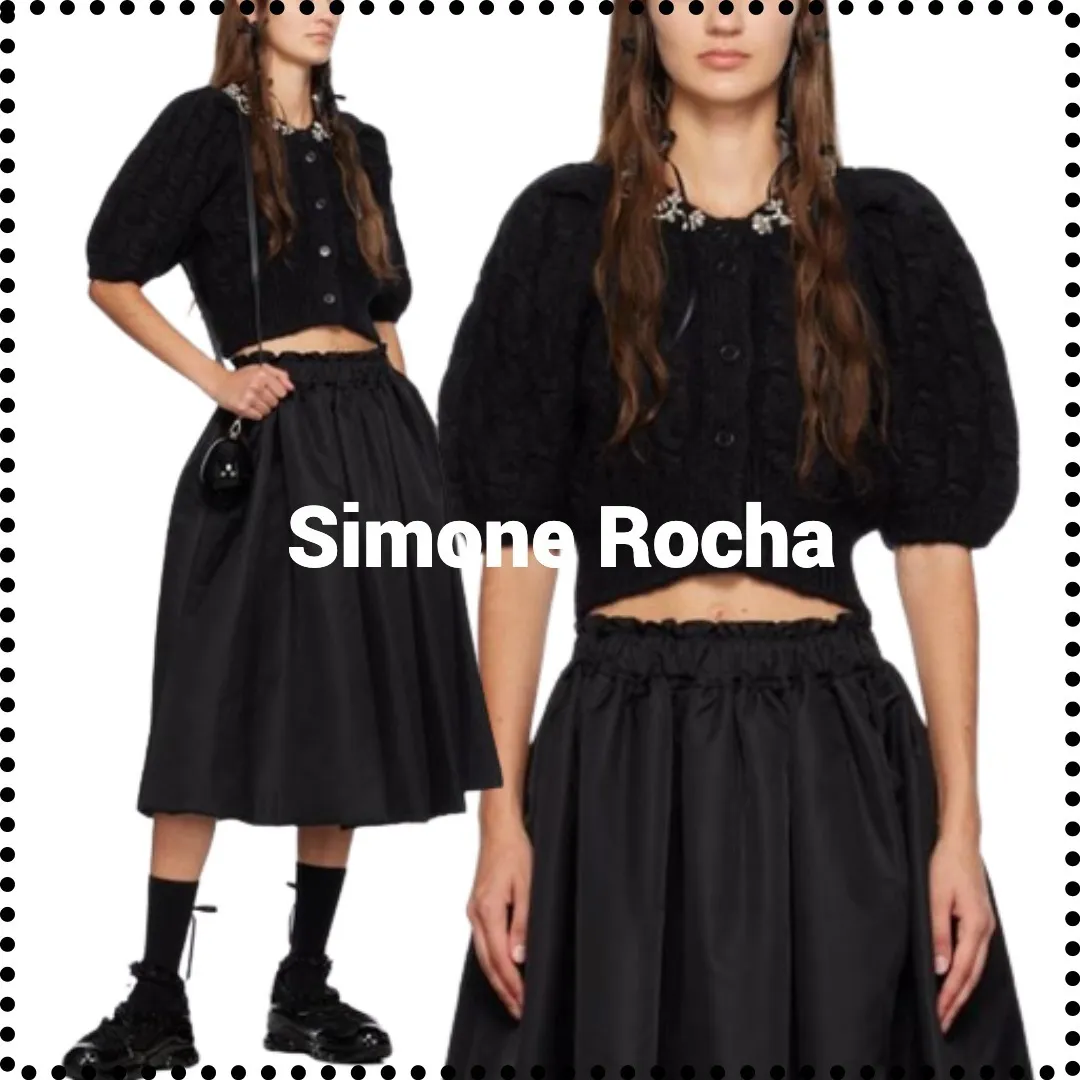 Simone Rocha  |Wool Plain Elegant Style Puff Sleeves Cropped Tops Cardigans