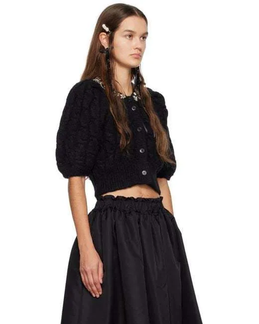 Simone Rocha  |Wool Plain Elegant Style Puff Sleeves Cropped Tops Cardigans